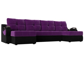 П-образный диван Меркурий П, Фиолетовый/черный (вельвет) в Новосибирске - предосмотр