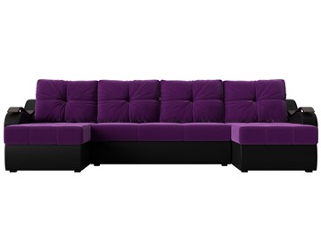 П-образный диван Меркурий П, Фиолетовый/черный (вельвет/экокожа) в Новосибирске - предосмотр 1
