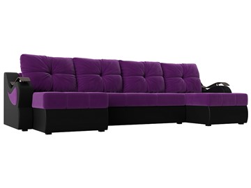 П-образный диван Меркурий П, Фиолетовый/черный (вельвет/экокожа) в Новосибирске