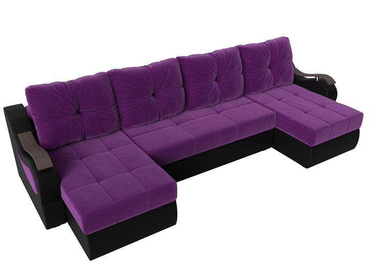 П-образный диван Меркурий П, Фиолетовый/черный (вельвет/экокожа) в Новосибирске - изображение 4