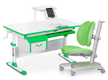 Комплект растущая парта + стул Mealux EVO Evo-40 Z (арт. Evo-40 Z + Y-115 KZ) / (стол+полка+кресло+чехол), белый, зеленый в Новосибирске - предосмотр