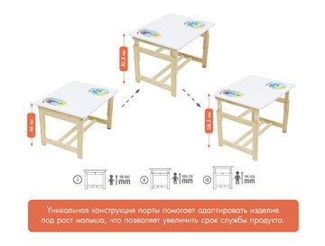 Комплект растущей детской мебели Polini kids Eco 400 SM, Лесная сказка, 68х55 см белый-натуральный в Новосибирске - предосмотр 1