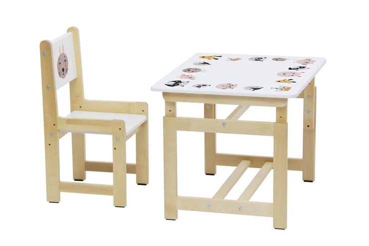 Комплект растущей детской мебели Polini kids Eco 400 SM, Лесная сказка, 68х55 см белый-натуральный в Новосибирске - изображение 4