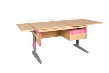 Детский стол-трансформер 1/75-40 (СУТ.25) + Polka_z 1/600 (2 шт.) + Polka_b 1/550 (2 шт.)  + Tumba 1 бежевый/серый/розовый в Новосибирске - предосмотр