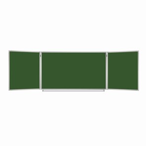 Доска для мела магнитная 3-х элементная 100х150/300 см, 5 рабочих поверхностей, зеленая, BRAUBERG, 231707 в Новосибирске - предосмотр
